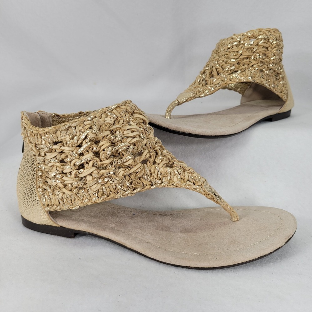 Bacio 61 Sandals Womens 7 Gold Canzone Weaved Thong‎ Gladiator Sundance Zip